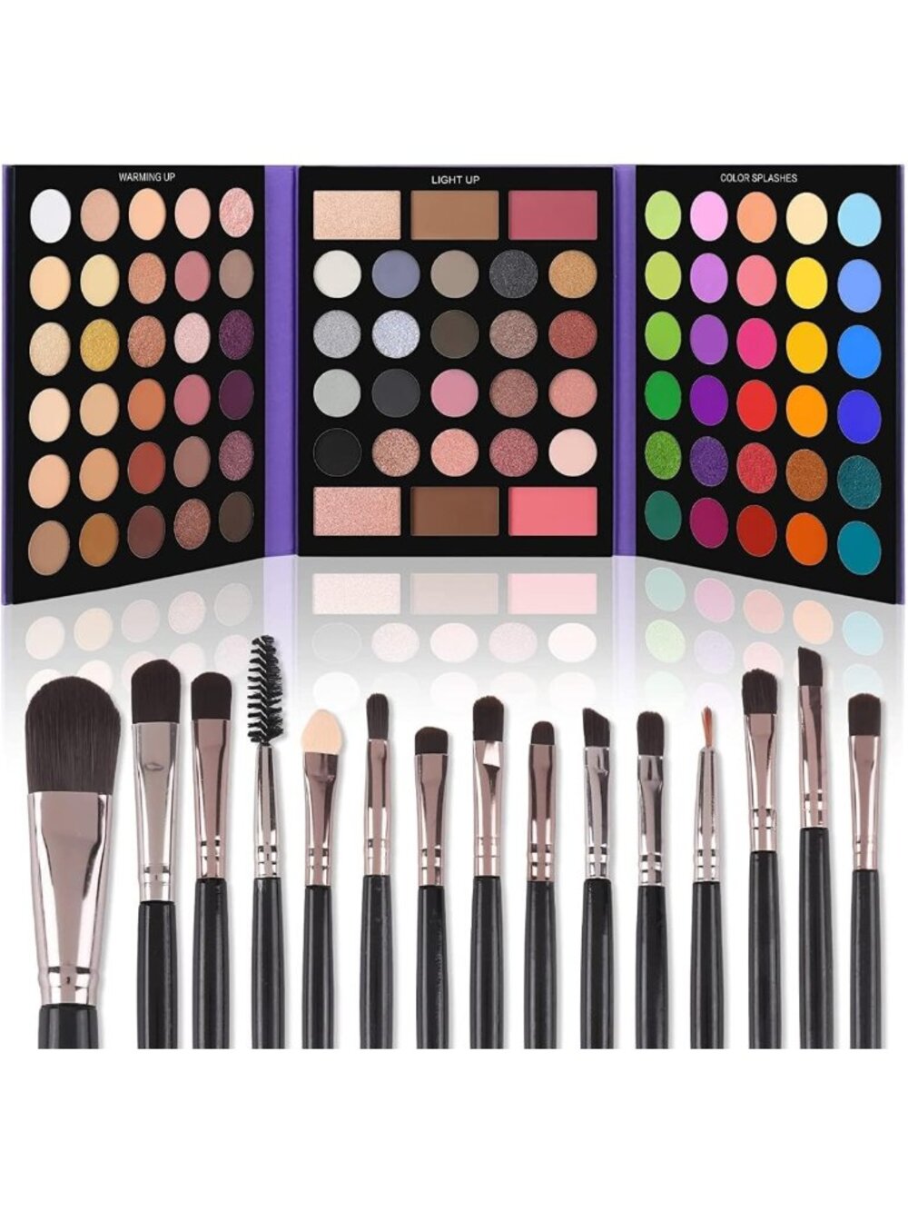 86 Color Pigmented Eyeshadow Palette & 15 Brush Makeup Set - Matte, Shimmer